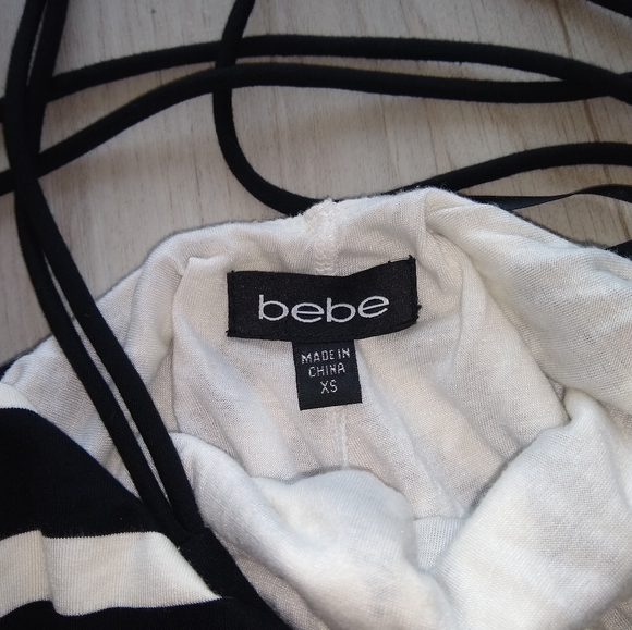 BEBE Maxi Sundress Spaghetti Strap Low-Cut Striped Black White Red Extra Small - Picture 6 of 10